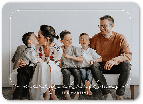 Writing Frame Holiday Card, White, none, 5x7 Flat, Christmas, Pearl Shimmer Cardstock, Rounded, White