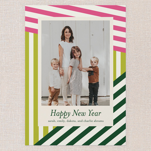 Slanted Stripes Holiday Card, Green, 5x7 Flat, New Year, Standard Smooth Cardstock, Square, Mojito