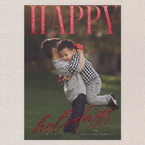 Satin Sentiments Holiday Card, Red Foil, White, 5x7 Flat, Holiday, Pearl Shimmer Cardstock, Square, White