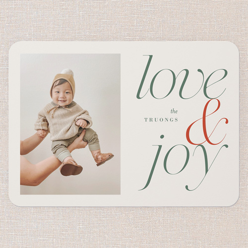 Effortless Chic Holiday Card, Beige, 5x7 Flat, Holiday, Pearl Shimmer Cardstock, Rounded, Apricot Mousse