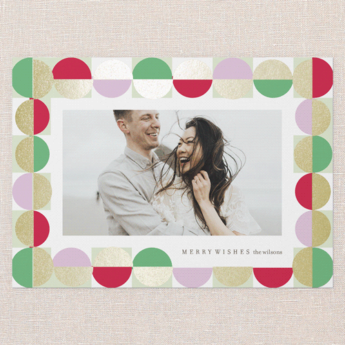 Geometric Garland Holiday Card, Gold Foil, White, 5x7 Flat, Write Your Own, Luxe Double-Thick Cardstock, Square, White