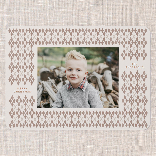 Stamped Argyle Holiday Card, Brown, 5x7 Flat, Write Your Own, Pearl Shimmer Cardstock, Rounded, Chocolate