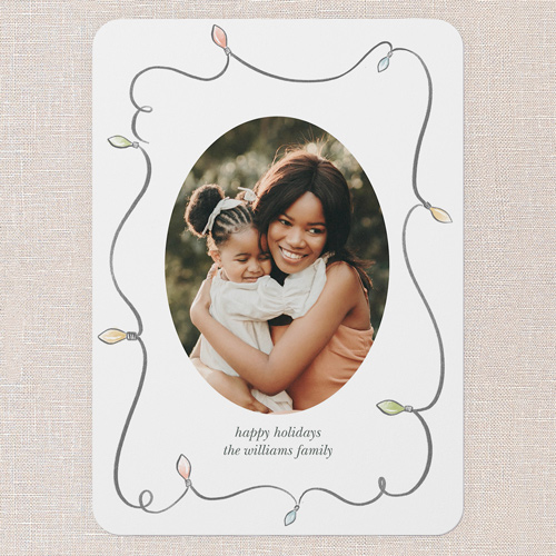 Classic Lights Holiday Card, White, 5x7 Flat, Pearl Shimmer Cardstock, Rounded