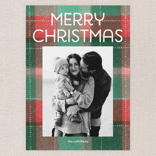 Cozy Plaid Greetings Holiday Card, Green, 5x7 Flat, Christmas, 100% Recycled Cardstock , Square, Tree
