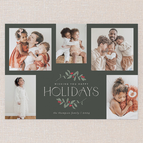 Enclosed Holly Holiday Card, Green, 5x7 Flat, Holiday, 100% Recycled Cardstock , Square, Evergreen