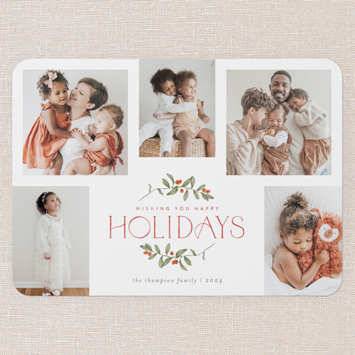 Enclosed Holly Holiday Card, White, 5x7 Flat, Holiday, Standard Smooth Cardstock, Rounded