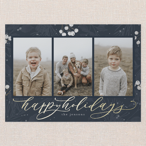 Filigree Festivity Holiday Card, Blue, Gold Foil, 5x7 Flat, Holiday, Luxe Double-Thick Cardstock, Square, Navy