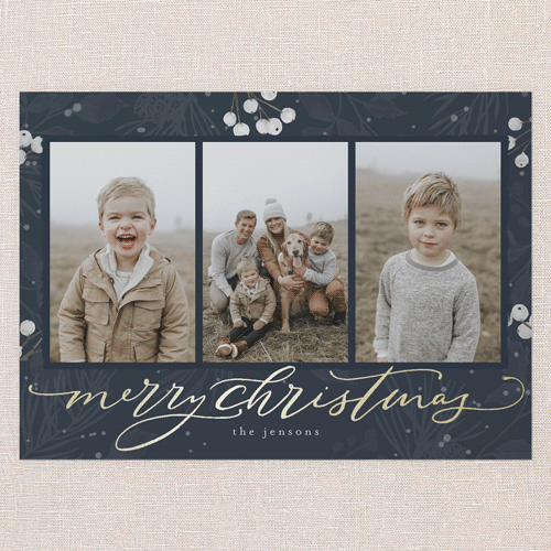 Filigree Festivity Holiday Card, Gold Foil, Blue, 5x7 Flat, Christmas, Pearl Shimmer Cardstock, Square, Navy