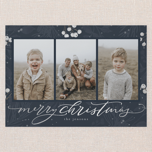 Filigree Festivity Holiday Card, Silver Foil, Blue, 5x7 Flat, Christmas, Luxe Double-Thick Cardstock, Square, Navy