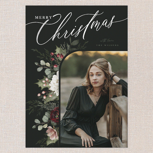 Botanical Elegance Holiday Card, Black, Silver Foil, 5x7 Flat, Christmas, Matte, Signature Smooth Cardstock, Square, Black