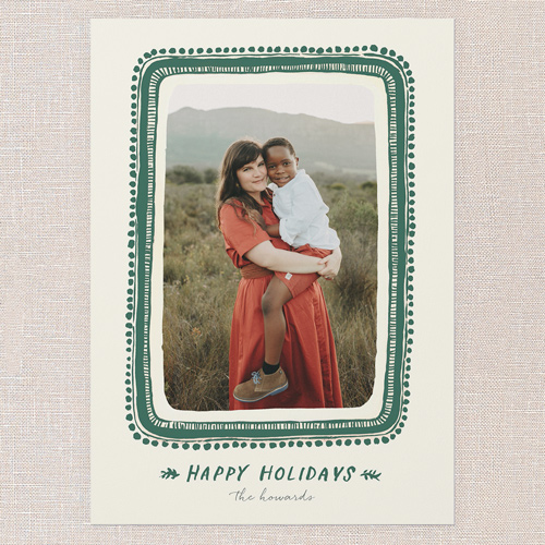 Boho Wrapped Holiday Card, Green, 5x7 Flat, Holiday, Pearl Shimmer Cardstock, Square