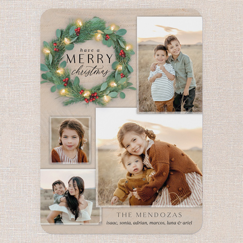 Bright Wreath Holiday Card, Beige, 5x7 Flat, Christmas, Standard Smooth Cardstock, Rounded, Sand