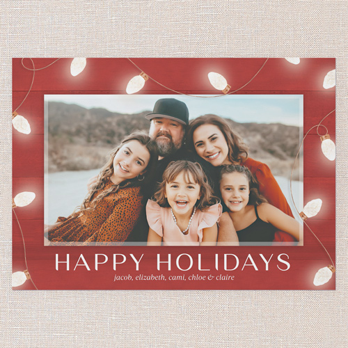 Classic String Lights Holiday Card, Red, 5x7 Flat, Holiday, Pearl Shimmer Cardstock, Square