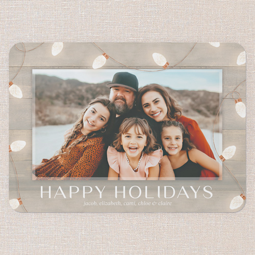 Classic String Lights Holiday Card, Beige, 5x7 Flat, Holiday, Pearl Shimmer Cardstock, Rounded, Wheat