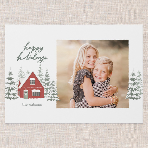 Snowy Scene Holiday Card, White, 5x7 Flat, Holiday, Pearl Shimmer Cardstock, Square