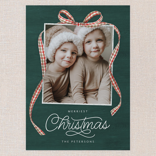 Remarkable Ribbon Holiday Card, Green, 5x7 Flat, Christmas, 100% Recycled Cardstock , Square, Seaweed