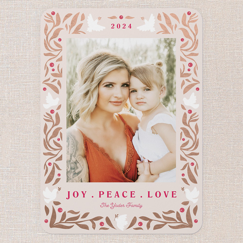Lovely Doves Holiday Card, Pink, 5x7 Flat, Write Your Own, Matte, Signature Smooth Cardstock, Rounded