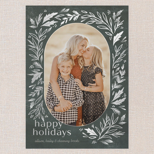 Frosty Evergreen Charm Holiday Card, Silver Foil, Green, 5x7 Flat, Holiday, Matte, Signature Smooth Cardstock, Square, Pine