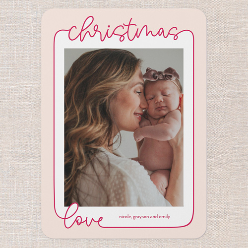 Loving Look Holiday Card, Pink, 5x7 Flat, Christmas, 100% Recycled Cardstock ?, Rounded