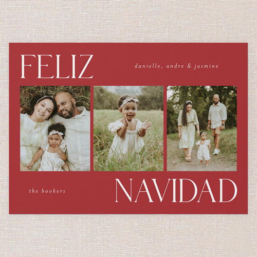 Simplistic Style Holiday Card, Red, 5x7 Flat, Feliz Navidad, Pearl Shimmer Cardstock, Square, Spanish Red