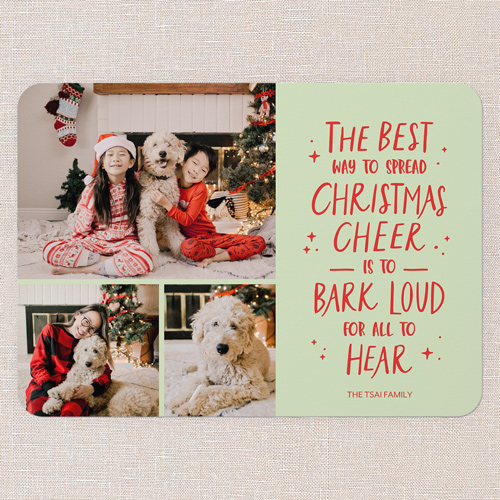 Canine Cheer Holiday Card, Green, 5x7 Flat, Christmas, Pearl Shimmer Cardstock, Rounded