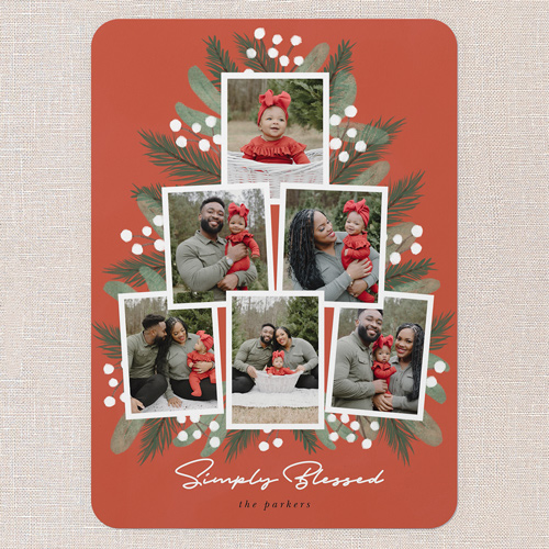 Lush Greenery Greetings Holiday Card, Red, 5x7 Flat, Religious, Standard Smooth Cardstock, Rounded, Red