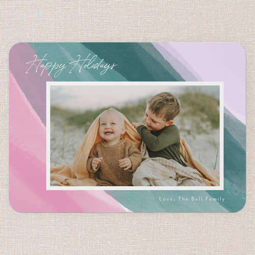 Sugarplum Brushwork Holiday Card, Pink, 5x7 Flat, Holiday, 100% Recycled Cardstock , Rounded