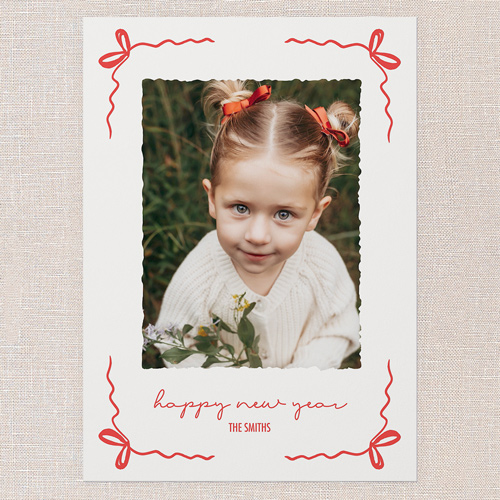 Ribbon Curls Holiday Card, Red, 5x7 Flat, New Year, 100% Recycled Cardstock , Square, Red