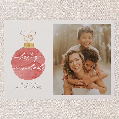 Warmhearted Watercolor Holiday Card, Red, 5x7 Flat, Feliz Navidad, Pearl Shimmer Cardstock, Square, Red
