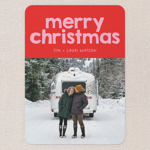 Festively Fun Holiday Card, Red, 5x7 Flat, Christmas, Pearl Shimmer Cardstock, Rounded, Cherry