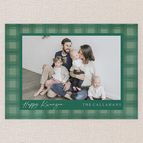 Pleasant Plaid Holiday Card, Green, 5x7 Flat, Kwanzaa, Pearl Shimmer Cardstock, Square, Spruce