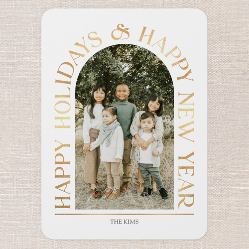 Arch Deco Holiday Card, White, 5x7 Flat, Holiday, Pearl Shimmer Cardstock, Rounded