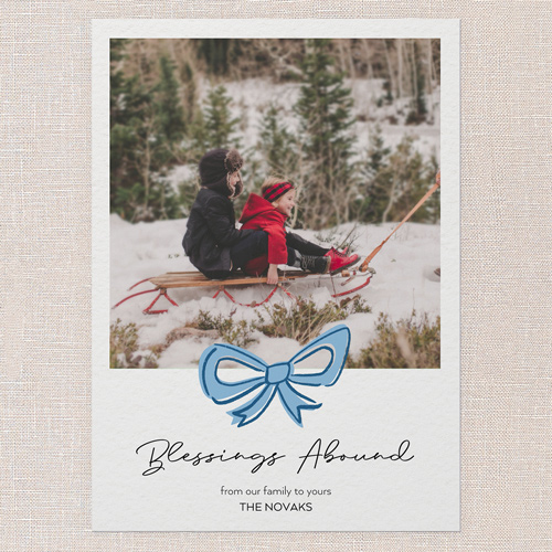 Joyful Bow Tidings Holiday Card, Blue, 5x7 Flat, Religious, Matte, Signature Smooth Cardstock, Square, Blue