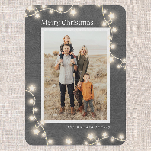 Star Lit Holiday Card, Black, 5x7 Flat, Write Your Own, Pearl Shimmer Cardstock, Rounded