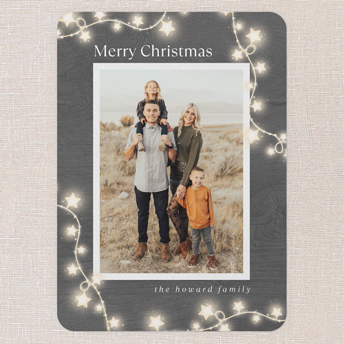 Star Lit Holiday Card, Black, 5x7 Flat, Write Your Own, Matte, Signature Smooth Cardstock, Rounded