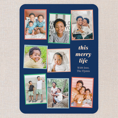 Bright Colorful Collage Holiday Card, Blue, 5x7 Flat, Write Your Own, Pearl Shimmer Cardstock, Rounded
