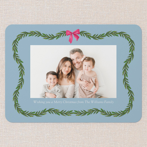 Evergreen Garland Delight Holiday Card, Blue, 5x7 Flat, Write Your Own, Matte, Signature Smooth Cardstock, Rounded, Blue