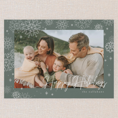 Faint Snowflakes Holiday Card, Green, 5x7 Flat, Holiday, Pearl Shimmer Cardstock, Square, Green