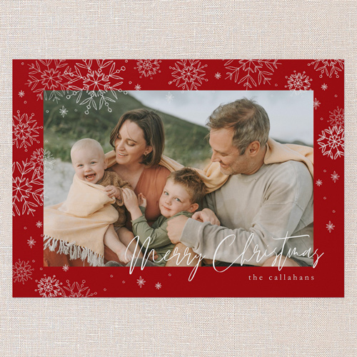 Faint Snowflakes Holiday Card, Red, 5x7 Flat, Christmas, Matte, Signature Smooth Cardstock, Square, Red