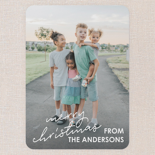 Family Signoff Holiday Card, White, 5x7 Flat, Christmas, Pearl Shimmer Cardstock, Rounded, White