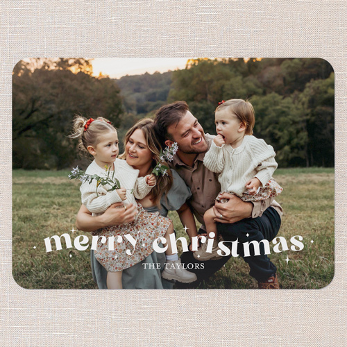 Merry Charm Holiday Card, White, 5x7 Flat, Christmas, 100% Recycled Cardstock , Rounded, White