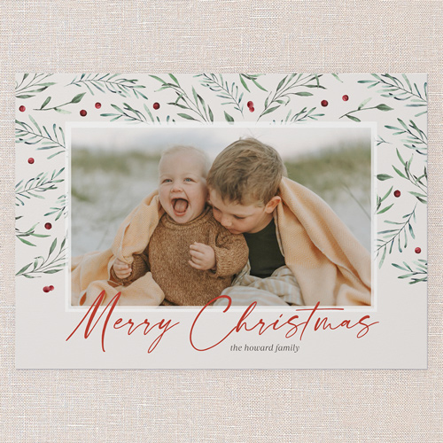 Holly Heaven Holiday Card, Grey, 5x7 Flat, Christmas, Luxe Double-Thick Cardstock, Square