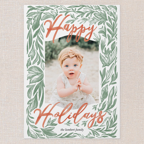 Boho Botanical Merriment Holiday Card, White, 5x7 Flat, Holiday, Pearl Shimmer Cardstock, Square