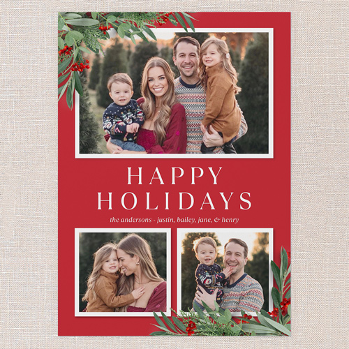 Botanical Basics Holiday Card, Red, 5x7 Flat, Holiday, Pearl Shimmer Cardstock, Square, Radish