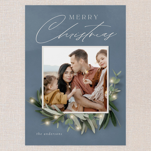 Cozy Wreath Holiday Card, Blue, 5x7 Flat, Christmas, Standard Smooth Cardstock, Square