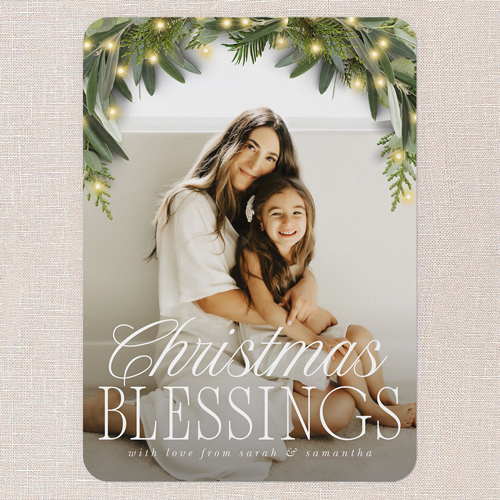 Glowy Botanical Holiday Card, White, 5x7 Flat, Religious, Pearl Shimmer Cardstock, Rounded, White