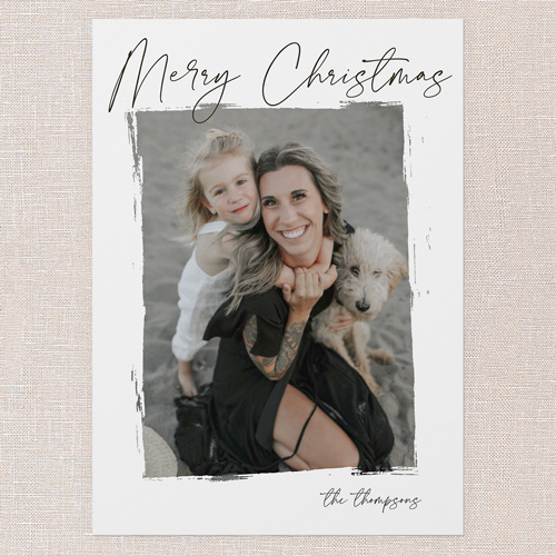 Brushwork Frame Holiday Card, White, 5x7 Flat, Christmas, Pearl Shimmer Cardstock, Square, White