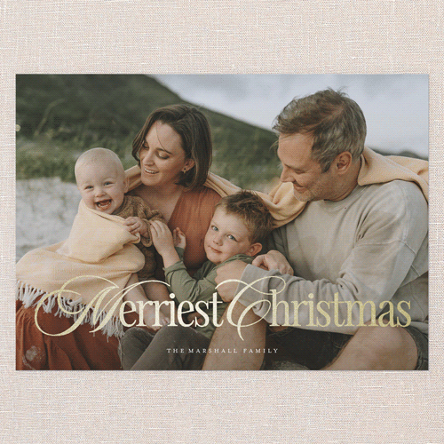 Classic Luxe Holiday Card, White, Gold Foil, 5x7 Flat, Christmas, Pearl Shimmer Cardstock, Square, White