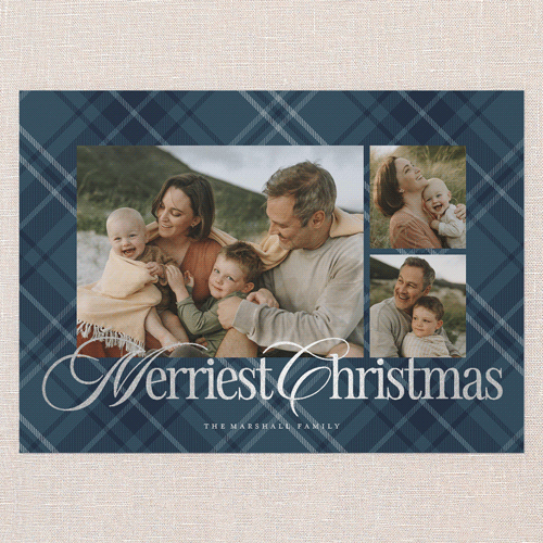 Classic Plaid Shine Holiday Card, Blue, Silver Foil, 5x7 Flat, Christmas, Matte, Signature Smooth Cardstock, Square, Blue
