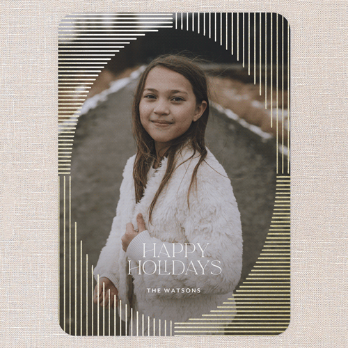 Glamorous Holiday Deco Holiday Card, Gold Foil, White, 5x7 Flat, Write Your Own, Pearl Shimmer Cardstock, Rounded, White